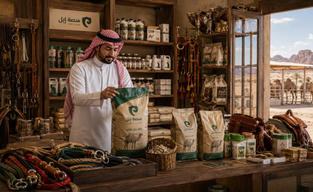متجر مستلزمات وأعلاف الإبل على منصة إبل